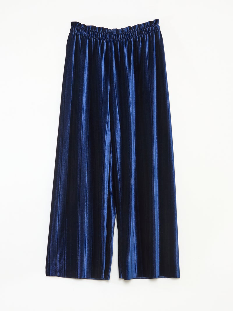 Calças largas wide leg em malha velvet canelada Azul - Kiabi