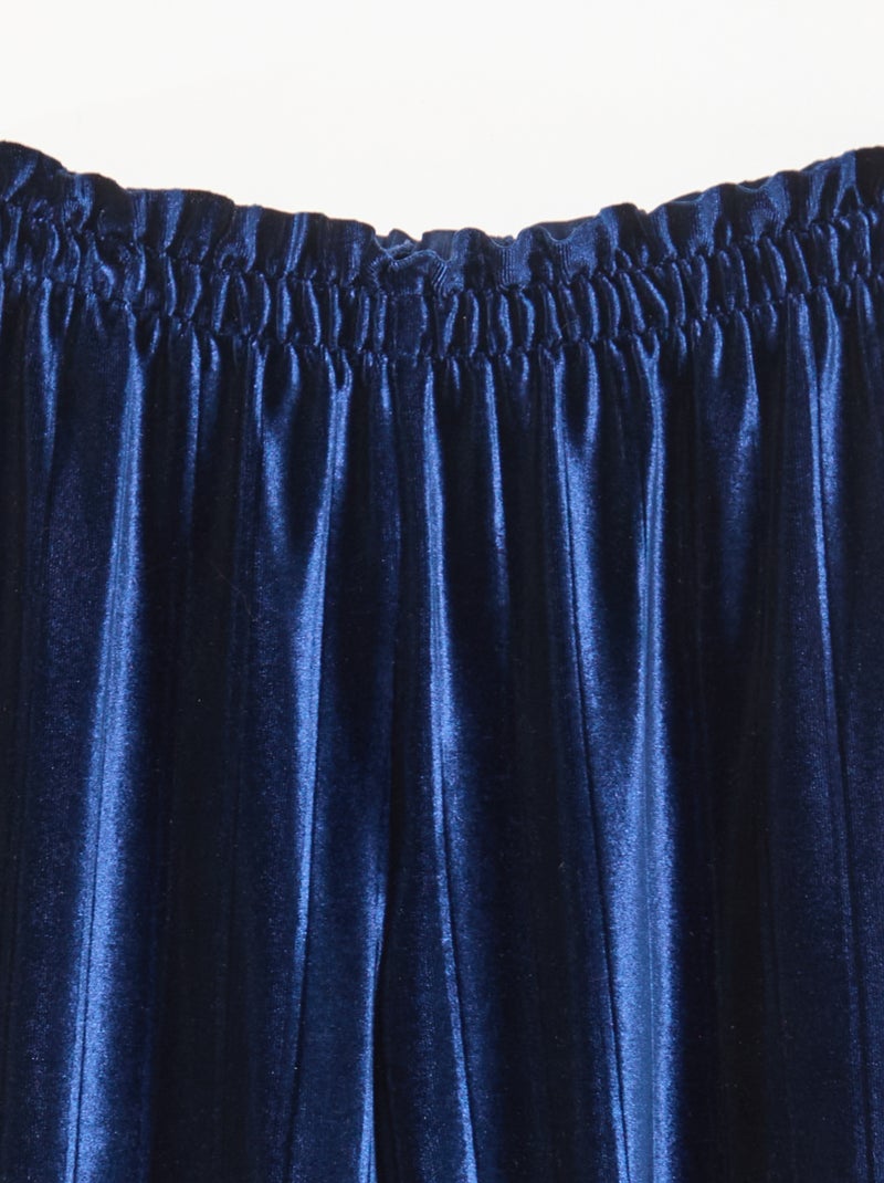Calças largas wide leg em malha velvet canelada Azul - Kiabi
