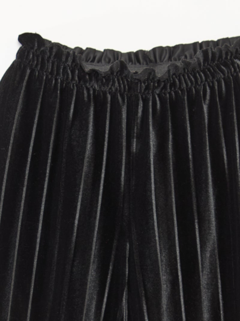 Calças largas wide leg em malha velvet canelada Preto - Kiabi