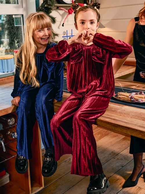 Calças largas wide leg em malha velvet canelada - Kiabi