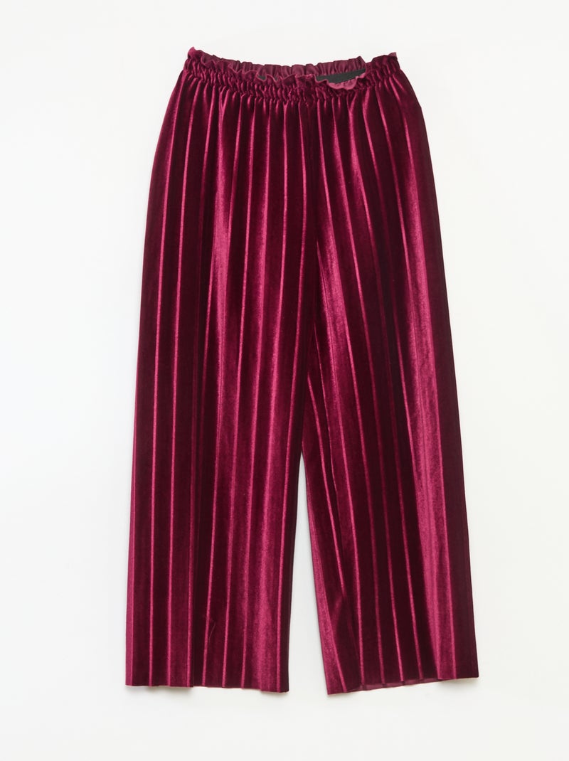 Calças largas wide leg em malha velvet canelada Vermelho - Kiabi
