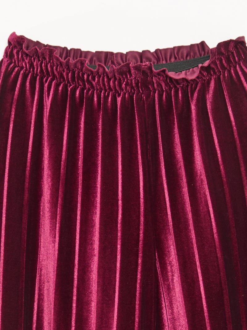 Calças largas wide leg em malha velvet canelada Vermelho - Kiabi