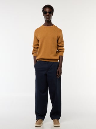 Calças largas / wide-leg lisas de sarja