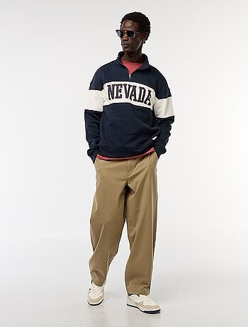 Calças largas / wide-leg lisas de sarja