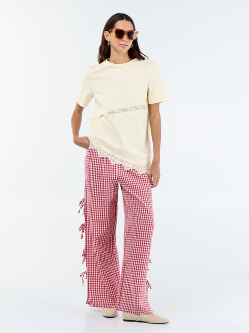 Calças largas xadrez vichy - Kiabi