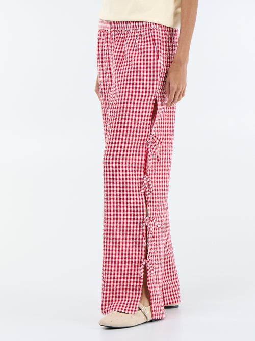 Calças largas xadrez vichy - Kiabi