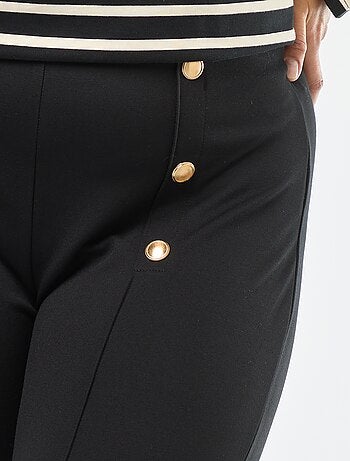 Calças legging lisas de cintura subida com botões dourados