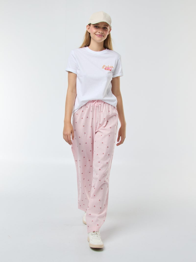 Calças leves às riscas estampado 'cerejas' Rosa - Kiabi