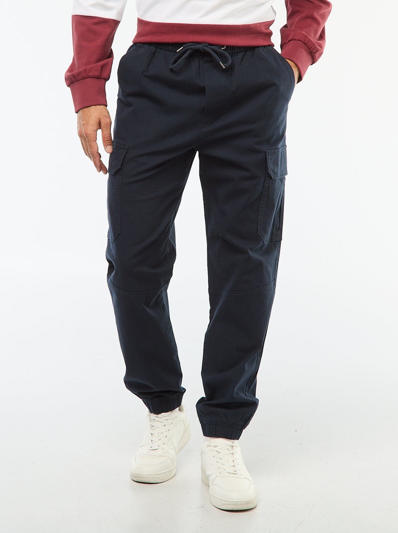 Calças lisas com vários bolsos com cós elástico Azul - Kiabi