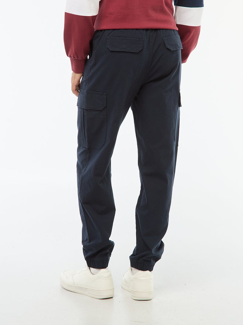 Calças lisas com vários bolsos com cós elástico Azul - Kiabi