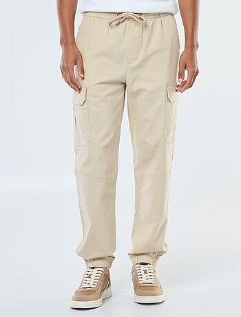 Calças lisas com vários bolsos com cós elástico