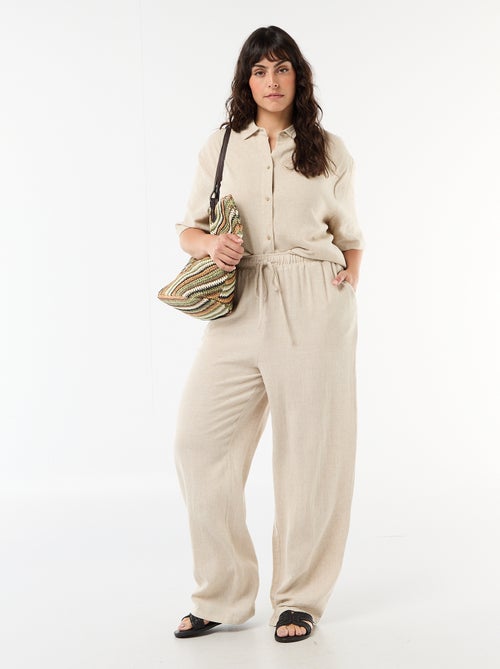 Calças lisas de mistura de linho - Kiabi
