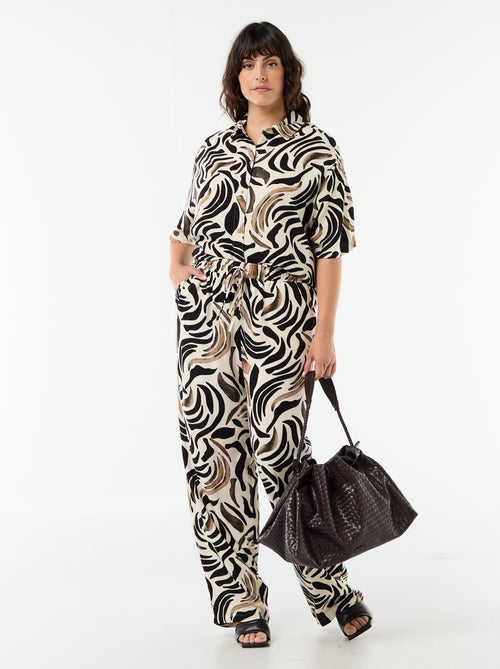 Calças lisas de mistura de linho - Kiabi