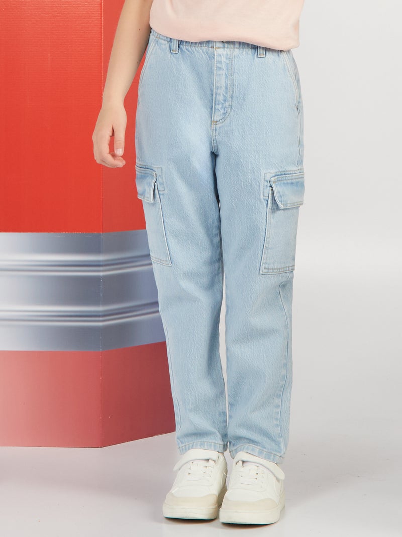 Calças mom com bolsos com aba AZUL - Kiabi