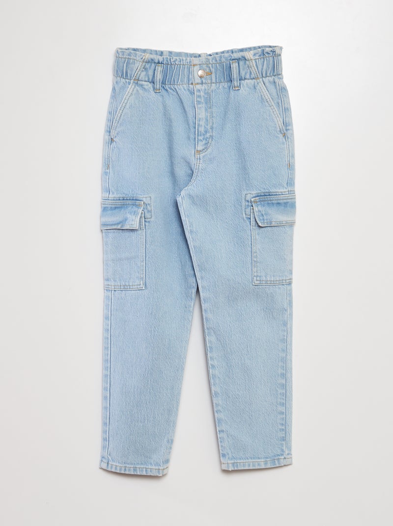 Calças mom com bolsos com aba AZUL - Kiabi