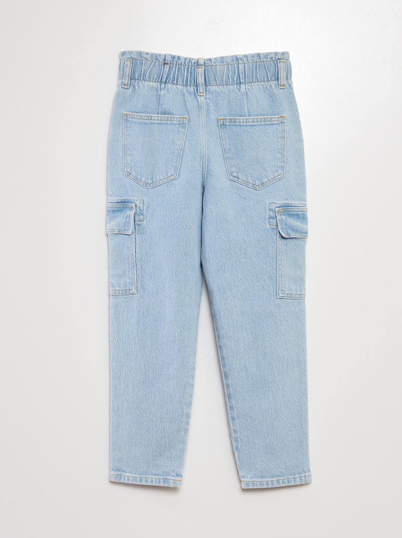 Calças mom com bolsos com aba AZUL - Kiabi