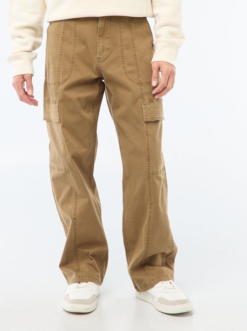 Calças multibolsos lisas corte direito / Regular Fit - Kiabi