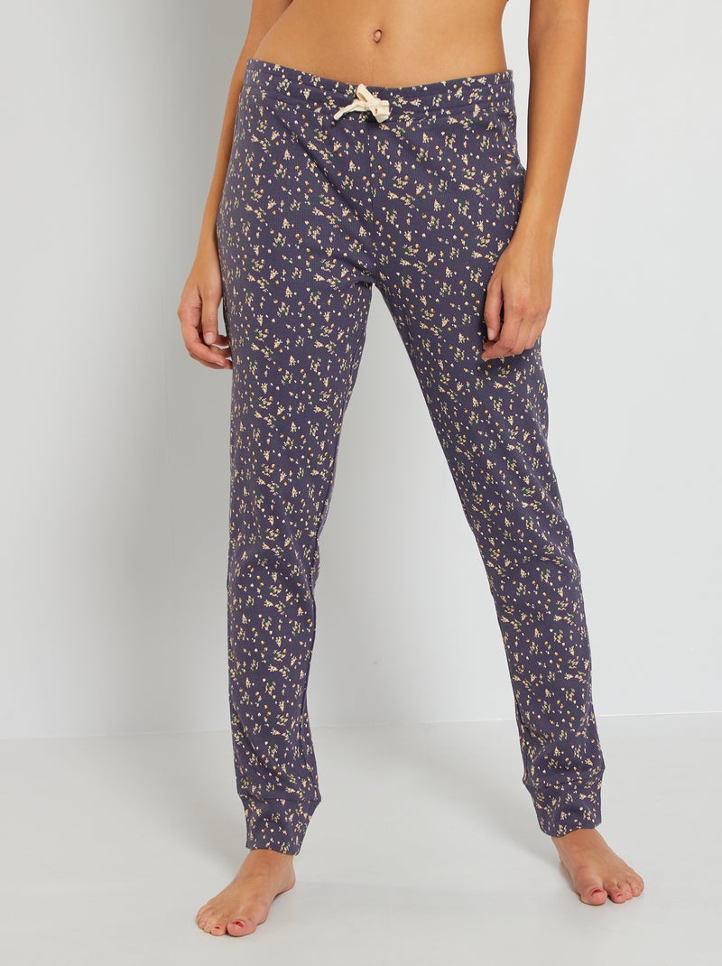 Calças nervuradas estampadas AZUL - Kiabi