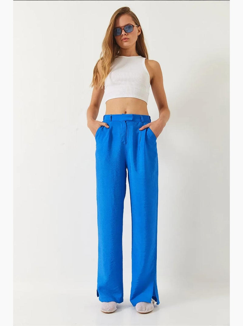 Calças palazzo com bolsos lucci Azul-elétrico - Kiabi