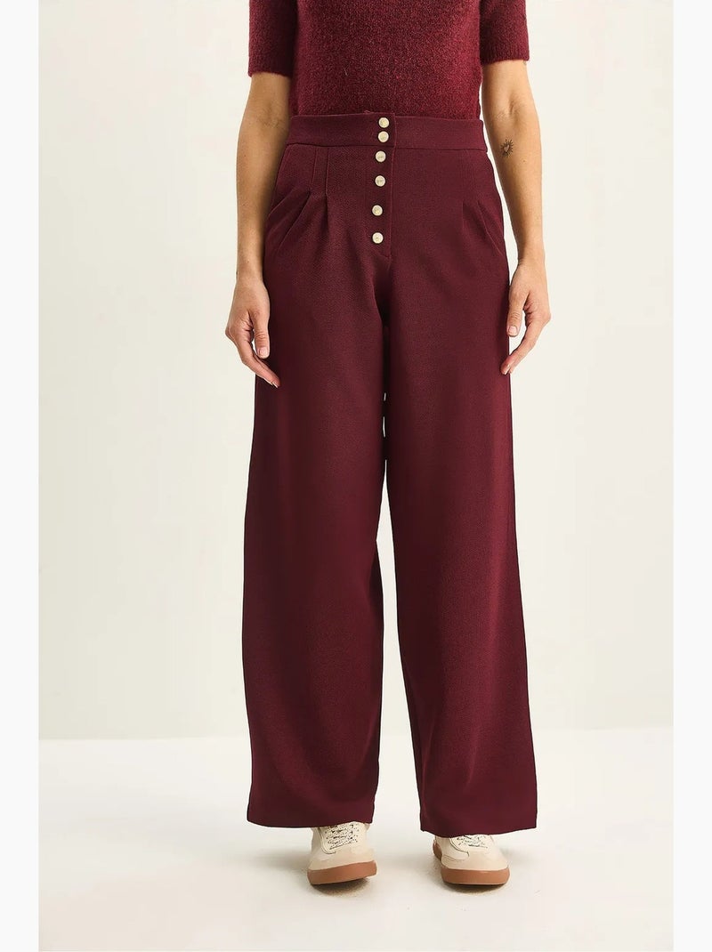 Calças palazzo de cintura subida e perna larga e larga lucci Vermelho bordô - Kiabi