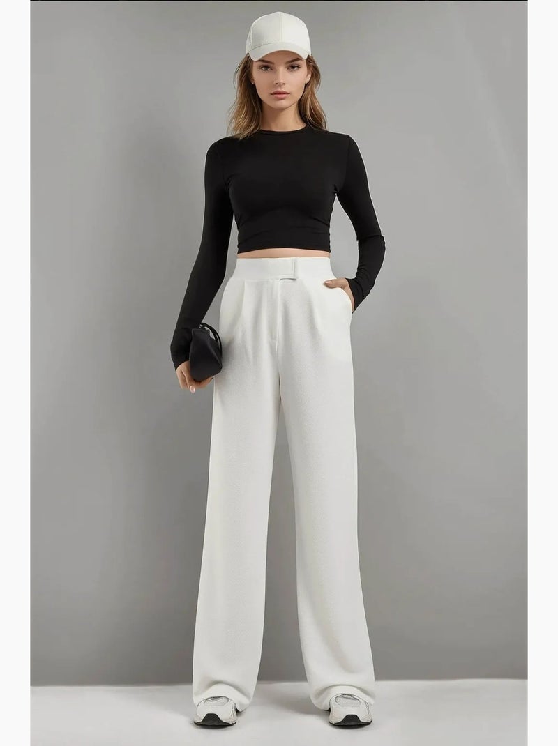 Calças palazzo de crepe com cintura subida elástica hiccup Branco - Kiabi