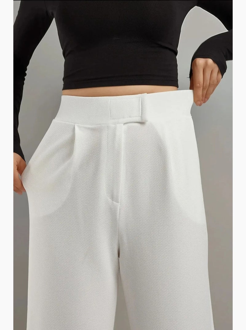 Calças palazzo de crepe com cintura subida elástica hiccup Branco - Kiabi