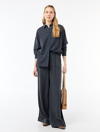 Calças palazzo em mistura de linho