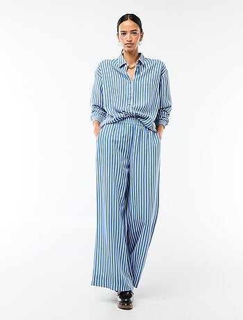 Calças palazzo em mistura de linho