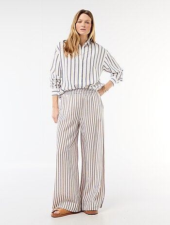 Calças palazzo em mistura de linho