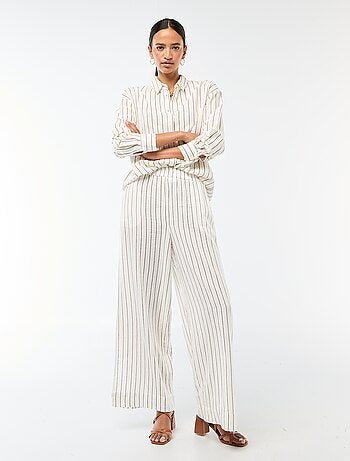 Calças palazzo em mistura de linho