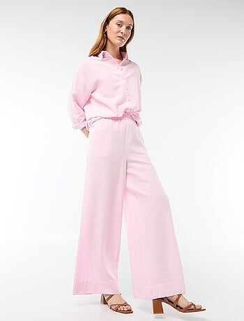 Calças palazzo em mistura de linho