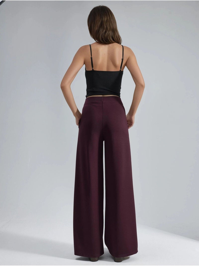 Calças palazzo plissadas com cintura elástica busem Vermelho bordô - Kiabi