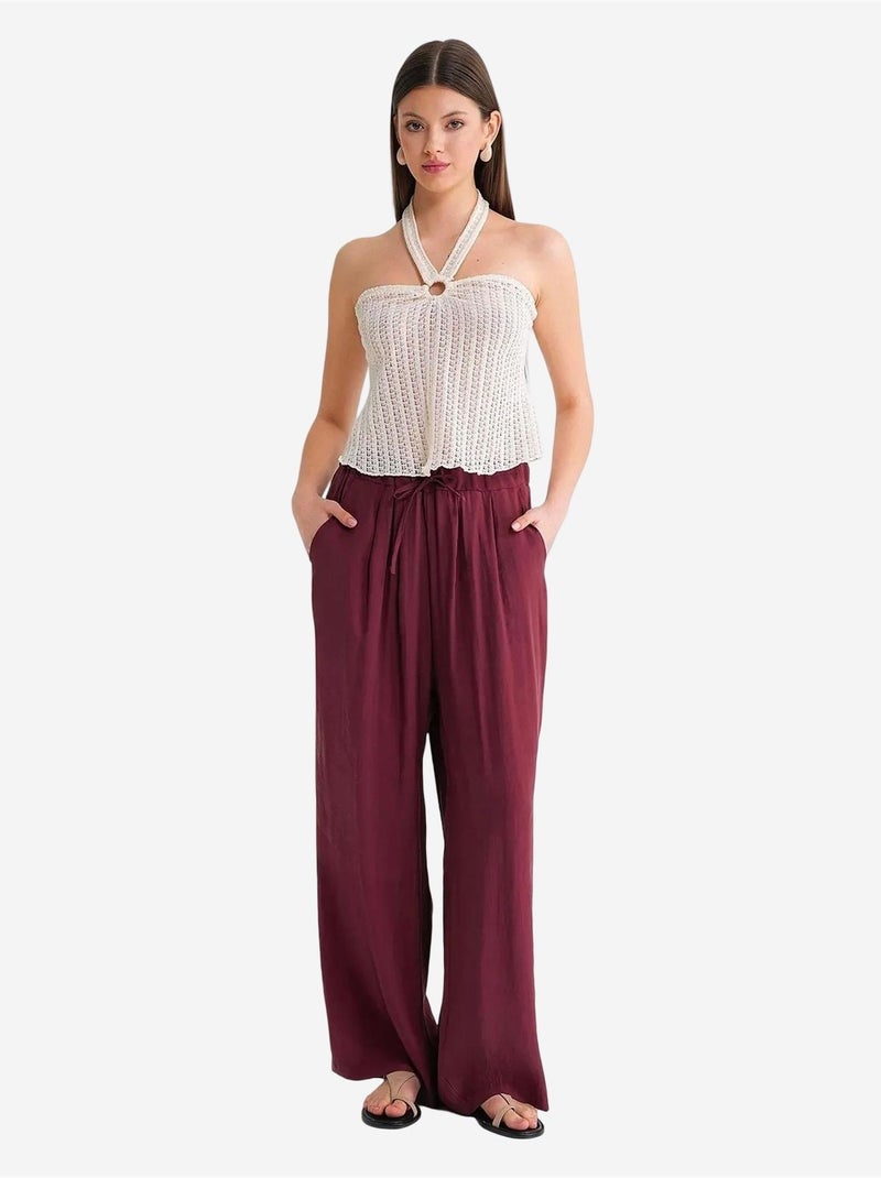 Calças palazzo plissadas de cintura alta em modal com cordão mixray Vermelho bordô - Kiabi