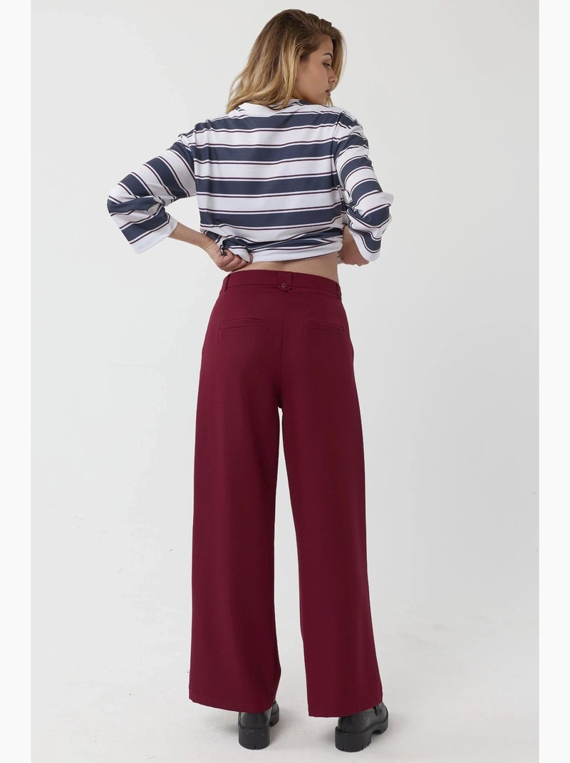 Calças palazzo plissadas de cintura subida hiccup Vermelho bordô - Kiabi