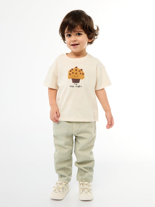 Calças paperbag em sarja de algodão - Kiabi