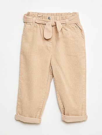 Calças paperbag em veludo cotelê