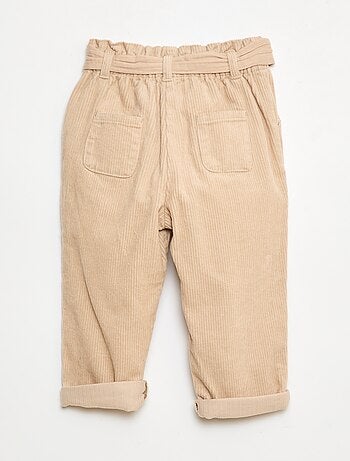 Calças paperbag em veludo cotelê