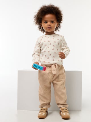 Calças paperbag em veludo cotelê