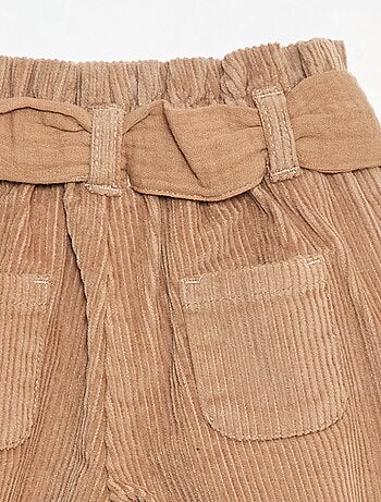 Calças paperbag em veludo cotelê