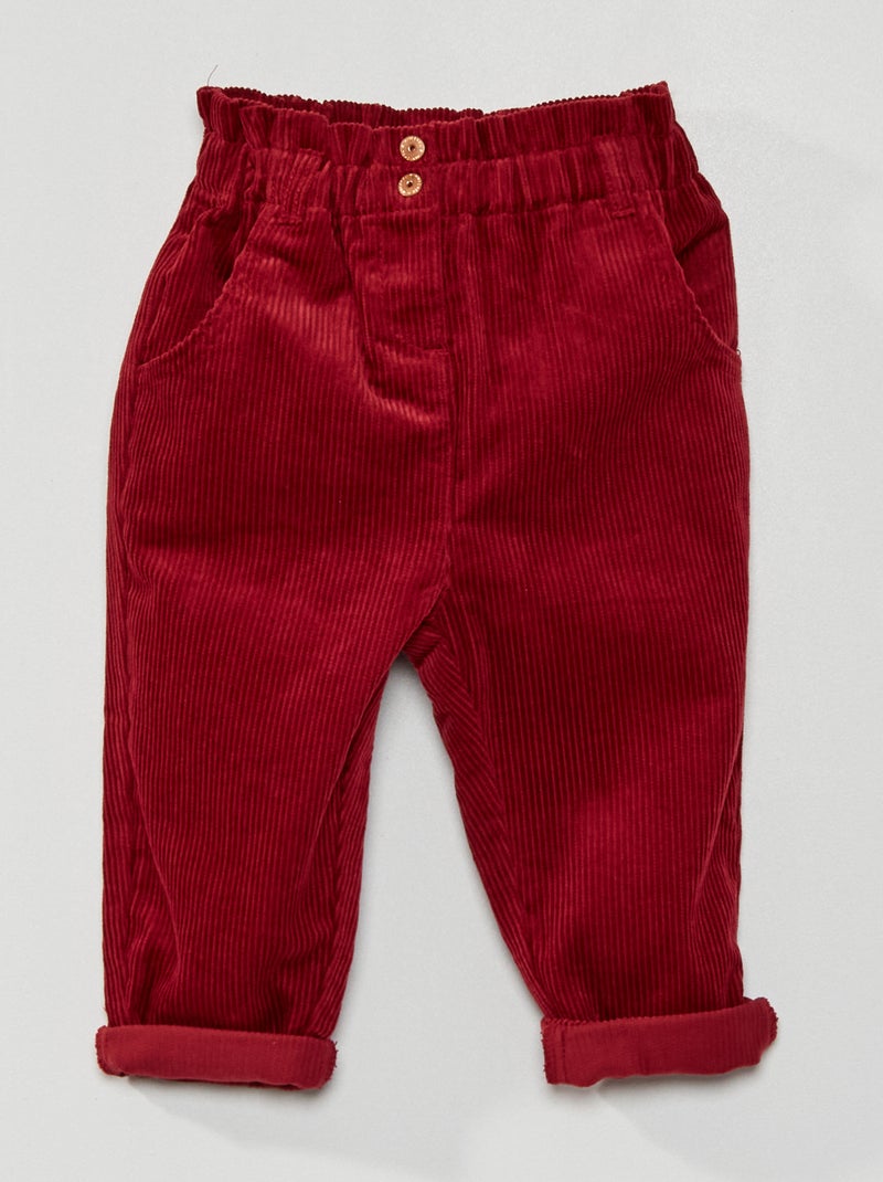 Calças paperbag em veludo Vermelho Vinho - Kiabi