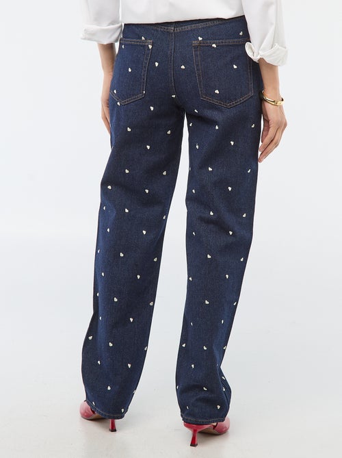 Calças regular com riscas em algodão - Kiabi