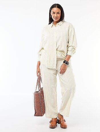 Calças retas em mistura de linho