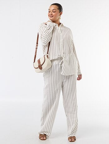 Calças retas em mistura de linho