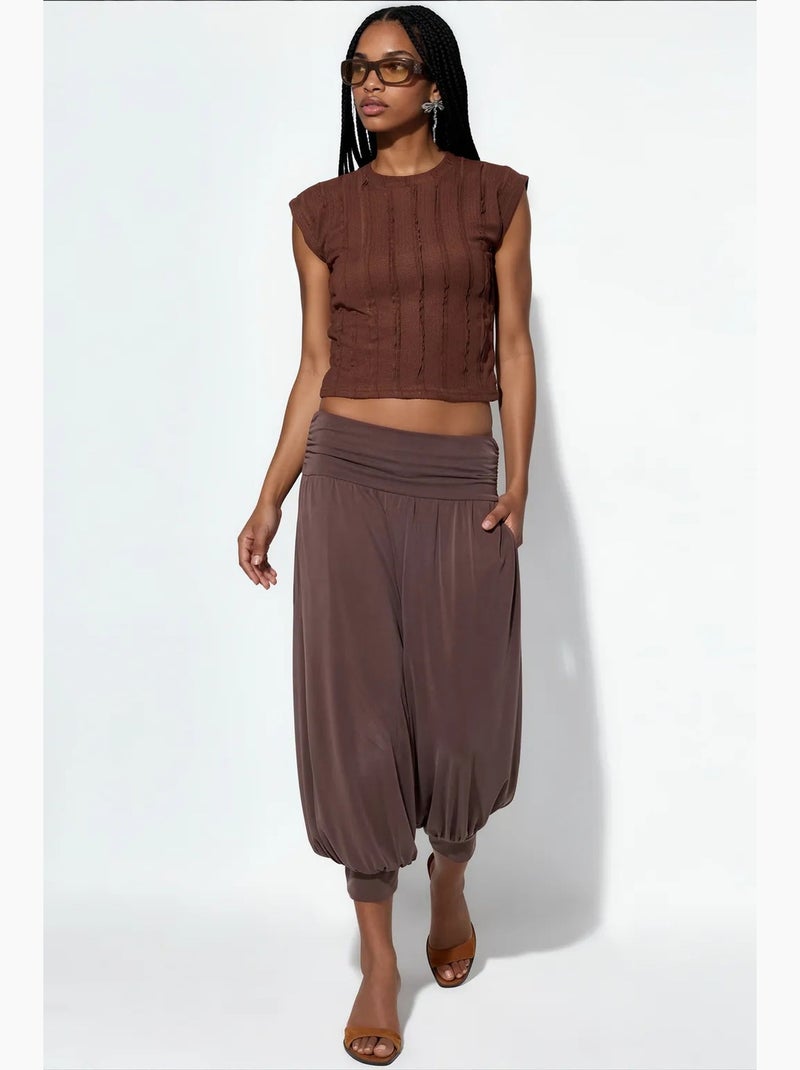 Calças salwar capri femininas em modal e poliéster busem Castanho-chocolate - Kiabi