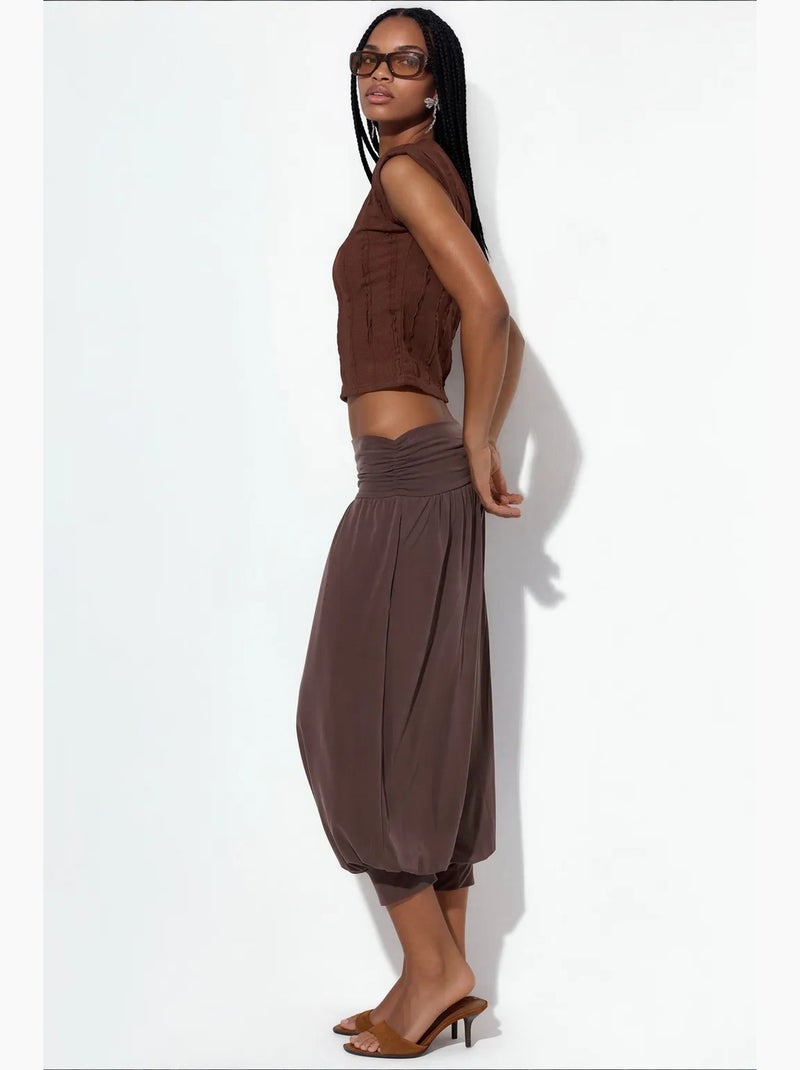 Calças salwar capri femininas em modal e poliéster busem Castanho-chocolate - Kiabi