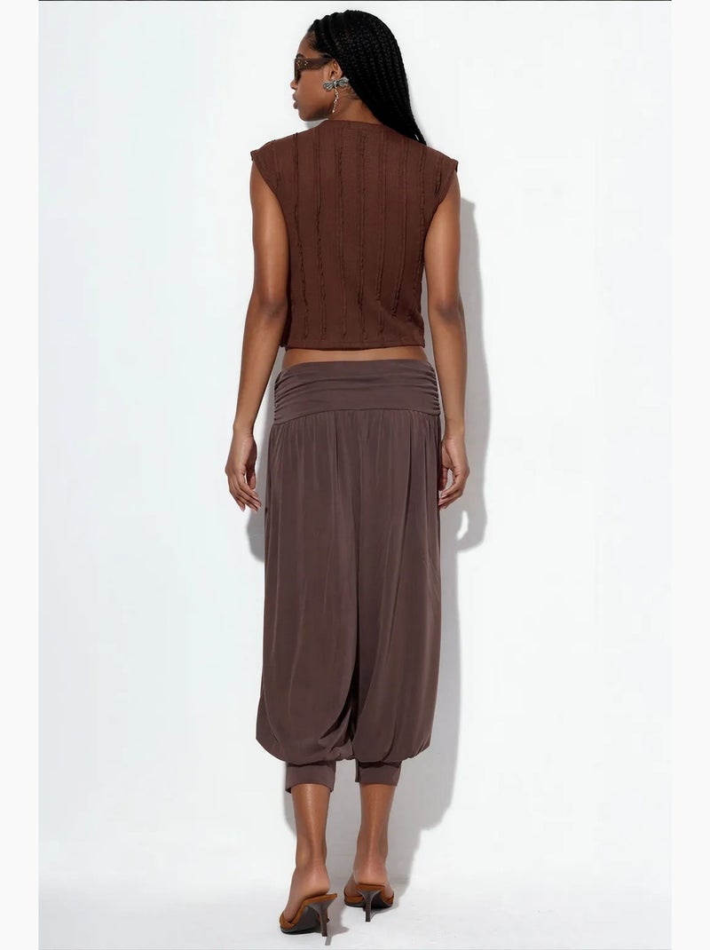Calças salwar capri femininas em modal e poliéster busem Castanho-chocolate - Kiabi