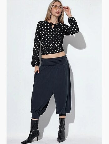 Calças salwar capri femininas em modal e poliéster busem