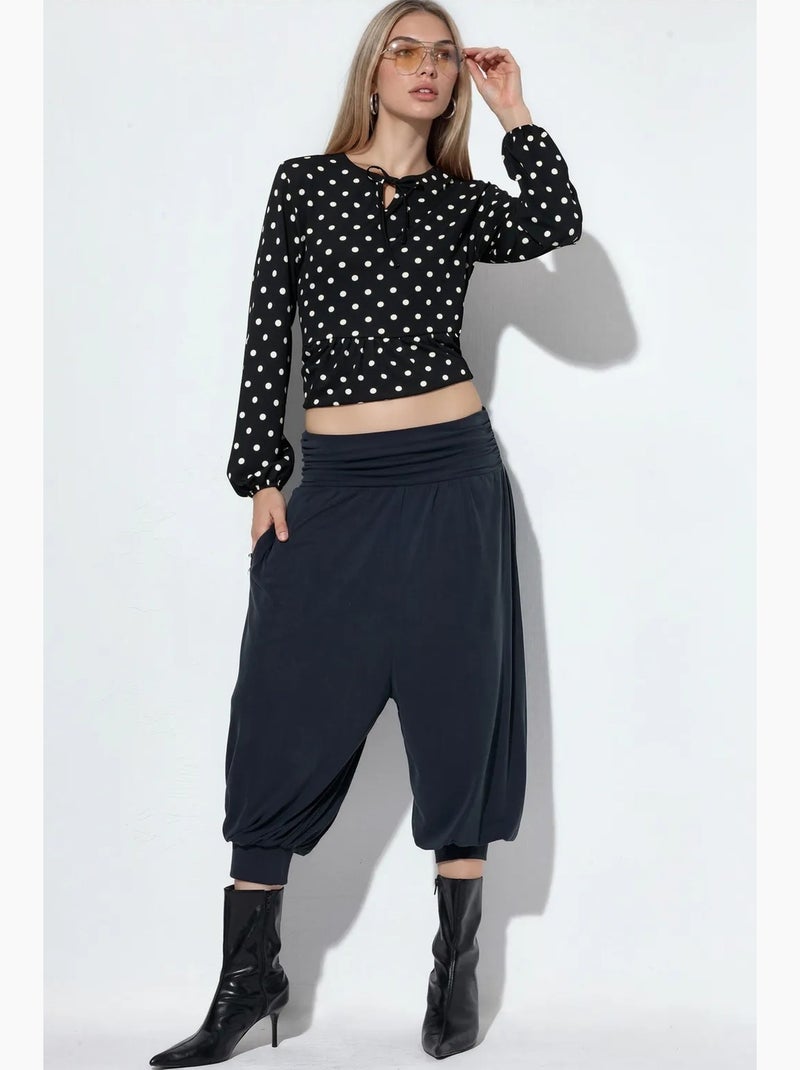Calças salwar capri femininas em modal e poliéster busem Cinza-preto - Kiabi