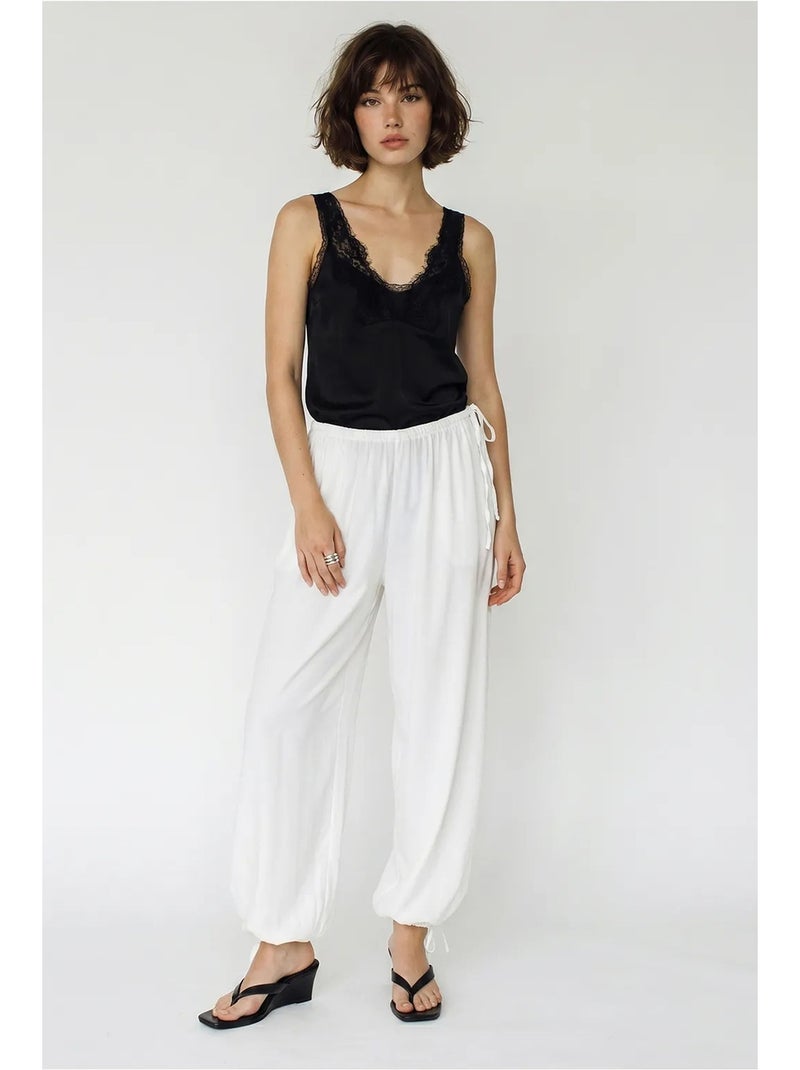 Calças salwar femininas até ao tornozelo com cintura de amarrar lucci Branco - Kiabi