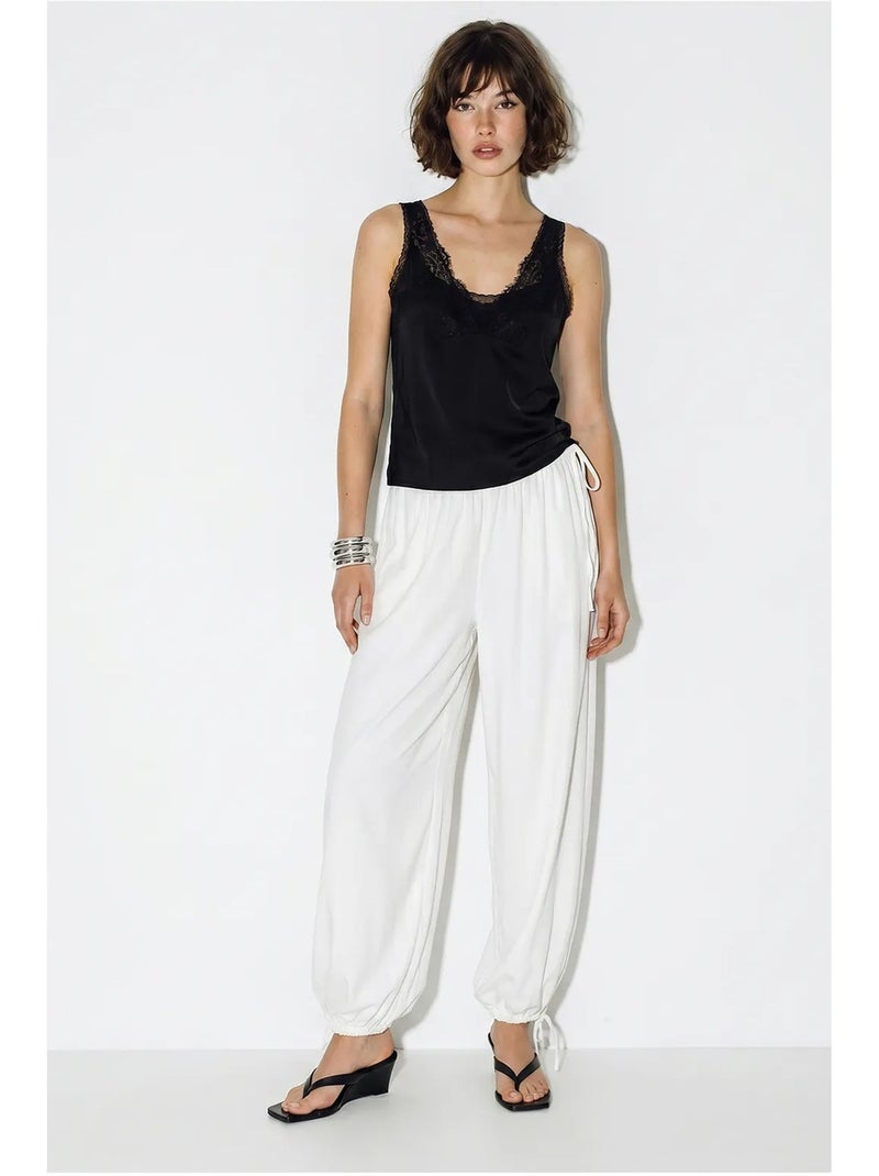 Calças salwar femininas até ao tornozelo com cintura de amarrar lucci Branco - Kiabi